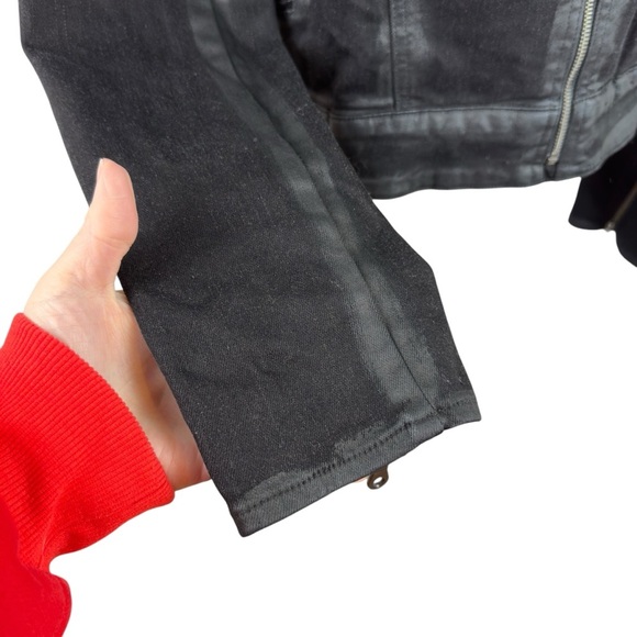 PAIGE Sydney Moto Jacket Night Flight Sherpa Coated Black Stretch Denim Large - Picture 6 of 16